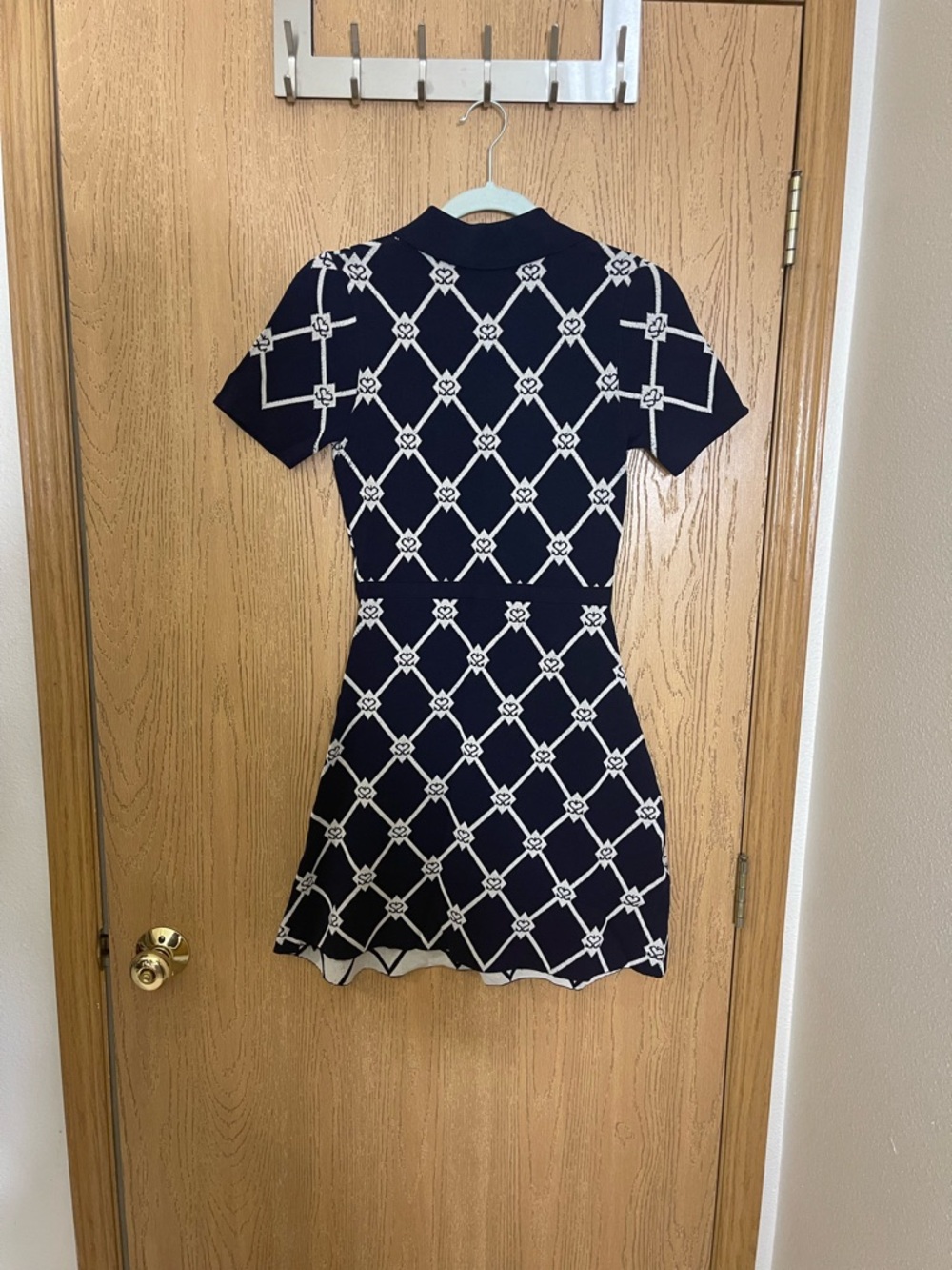 Sandro Navy Mini Polo Dress with Ivory Lattice - Picture 3 of 5